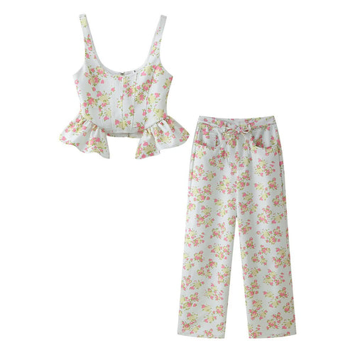 Damen Blumenmuster Crop-Top und Hose Set R&B