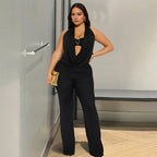 Damen Eleganter und figurbetonter Jumpsuit mit einzigartigem Ausschnitt R&B
