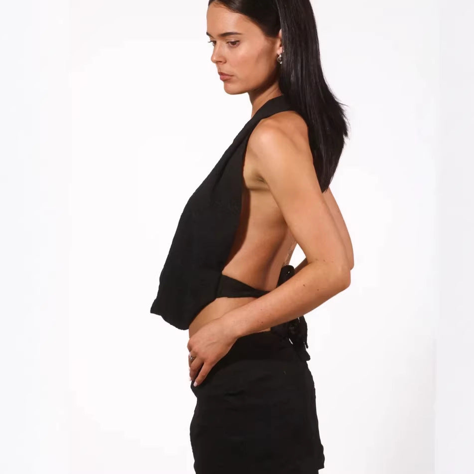 Damen Verspieltes Bauchfreies Top mit asymmetrischen Rüschendetails R&B