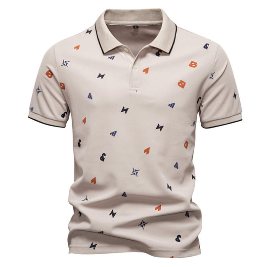 Herren nan legeres kurzärmeliges Piqué-Poloshirt mit geometrischem Allover-Print, Kentkragen und kontrastbesatz R&B