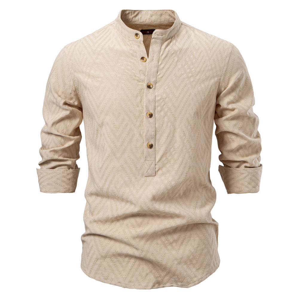 Herren Langarmshirt mit Stehkragen und modischem Muster