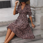 Damen Wickelkleid mit animalischem Print und elegantem V-Ausschnitt R&B