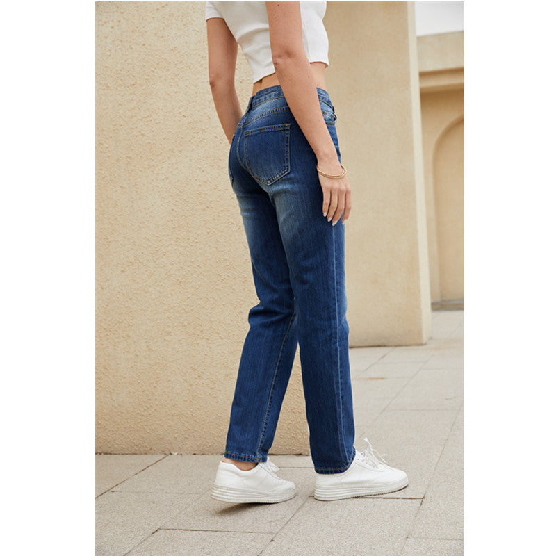 Damen gerade geschnittene Jeans mit Vintage-Details R&B
