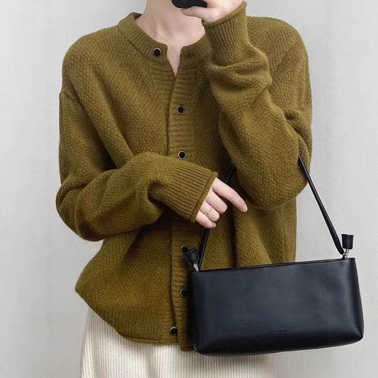 Damen Chunky Strickjacke mit Knopfverschluss und breiten Ärmelabschlüssen R&B