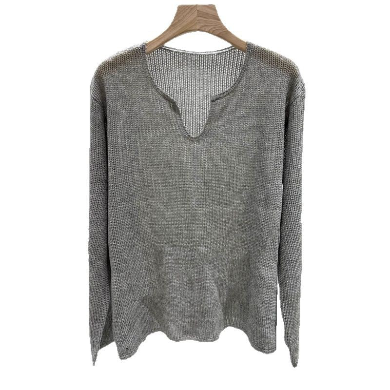 Damen luftiger Strickpullover mit V-Ausschnitt und lässigem Schnitt R&B