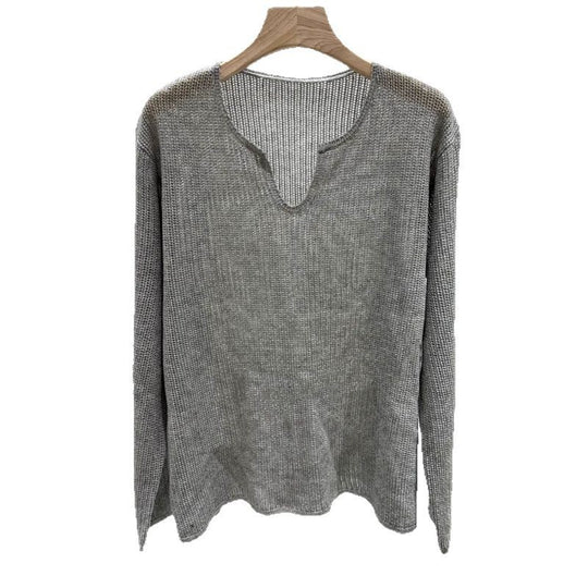 Damen luftiger Strickpullover mit V-Ausschnitt und lässigem Schnitt R&B