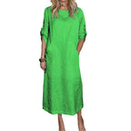 Damen Freizeit Maxi Kleid mit Taschen R&B