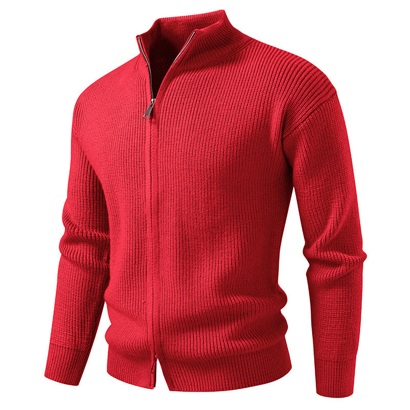 Herren Strickjacke mit hohem Kragen und innovativem Reißverschluss R&B