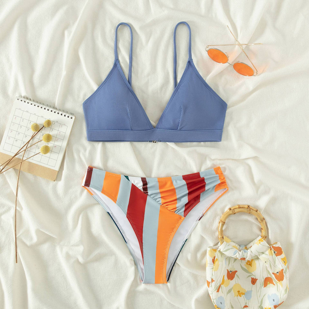 Damen Zweiteiliges Bikini-Set mit modernem Mix aus geometrischen Mustern und verstellbaren Trägern R&B