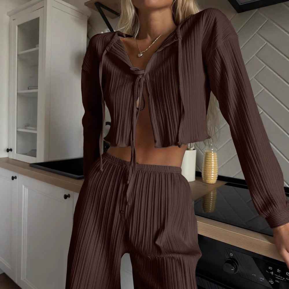 Damen lässiges Strickset mit verstellbarem Kordelzug R&B