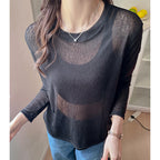 Damen Longsleeve Shirt Aus Leicht Transparentem Material mit Elegantem Fall R&B