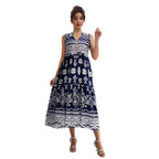 Damen Maxikleid mit elegantem V-Ausschnitt und grafischem Muster R&B
