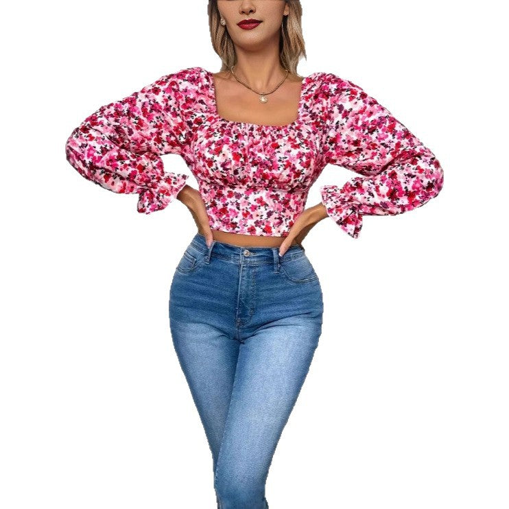Damen Off-Shoulder Bluse mit Puffärmeln und floralen Mustern R&B