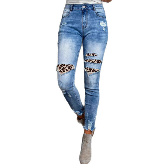 Damen Skinny Jeans im aufregenden Animal-Print mit stylishen Rissen R&B