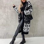 Damen Grobstrick-Cardigan mit grafischem Muster und offenem Schnitt R&B