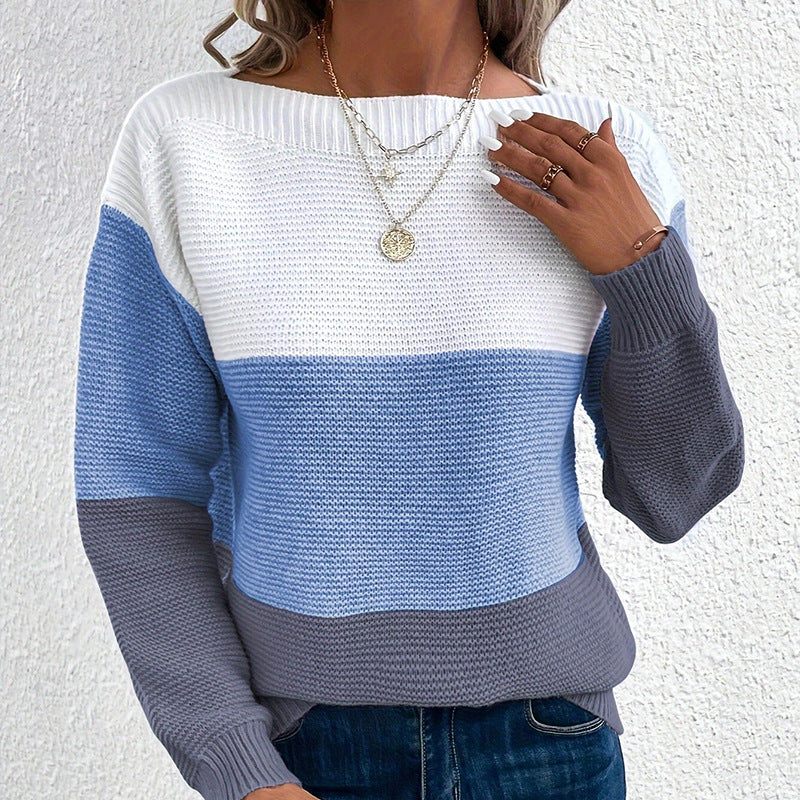 Damen bequemer Strickpullover mit modernem Farbblockdesign und lässigem Schnitt R&B
