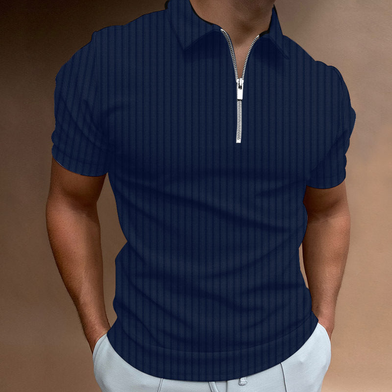 Herren Kurzarm Polo-Hemd mit Reißverschluss und strukturiertem Design R&B