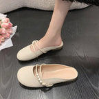 Damen elegante Mules mit Perlenschnürung und komfortablem Fußbett EB