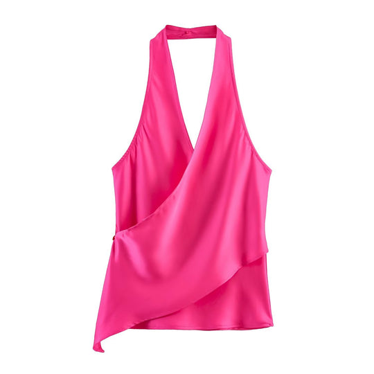 Damen elegantes Haltertop mit asymmetrischem Schnitt und schimmerndem Satinfinish R&B