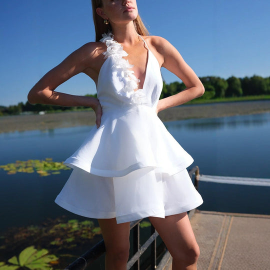 Damen Neckholder Kleid mit voluminösem Rock R&B