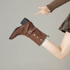 Damen Modische Stiefeletten mit verstellbaren Riemen und robustem Blockabsatz R&B