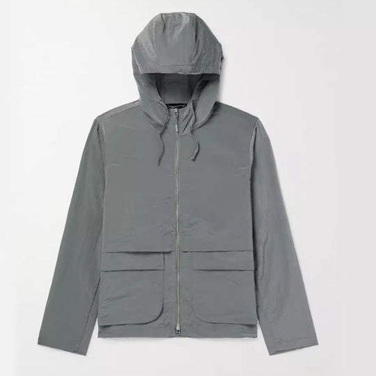 Herren leichte Outdoor-Jacke mit verstellbarem Kapuzenkragen und großen Taschen R&B