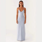 Damen Elegantes Maxirockkleid mit tiefem V-Ausschnitt und feinen Trägern R&B