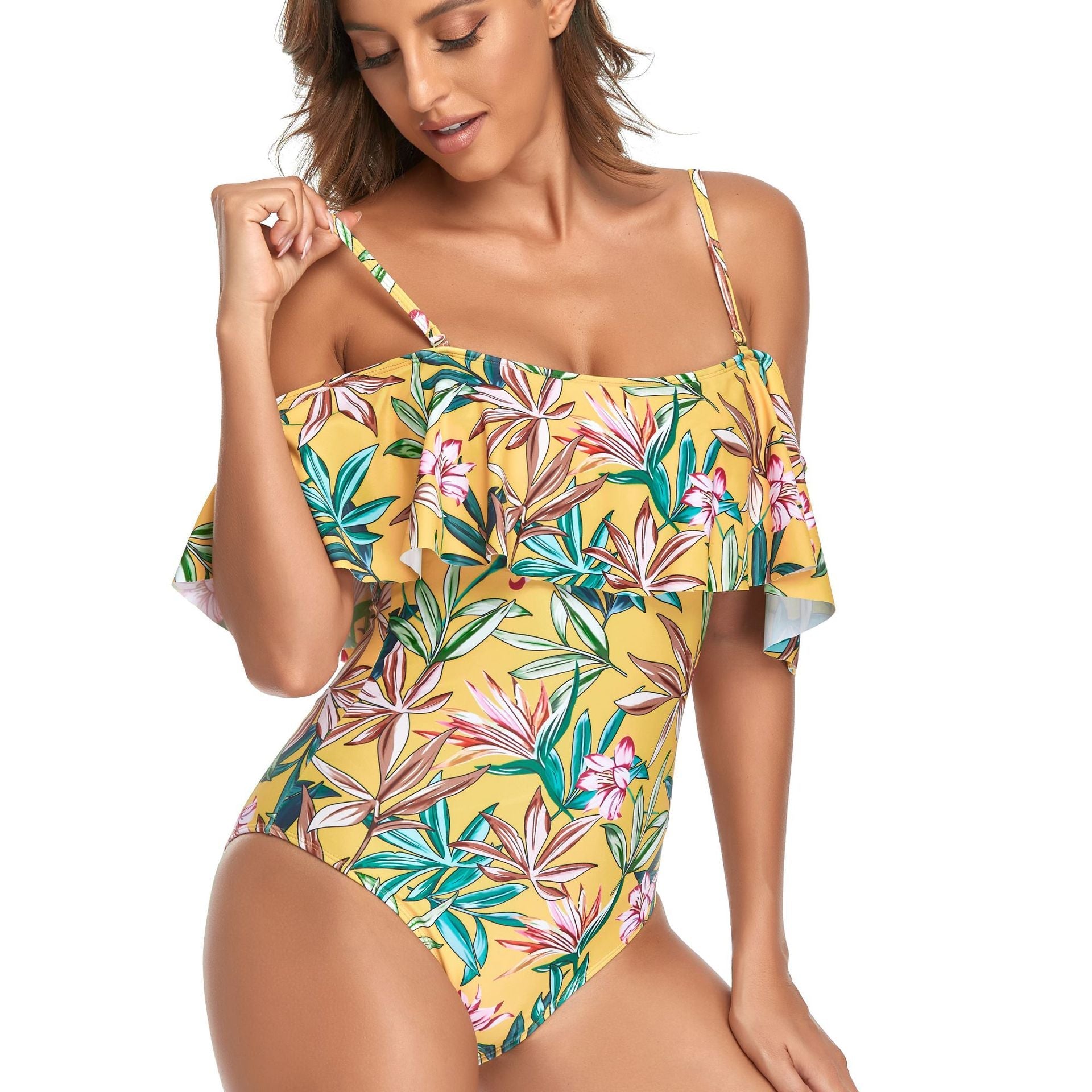 Damen Einteiliger Badeanzug mit Rüschendetails und floralem Muster R&B