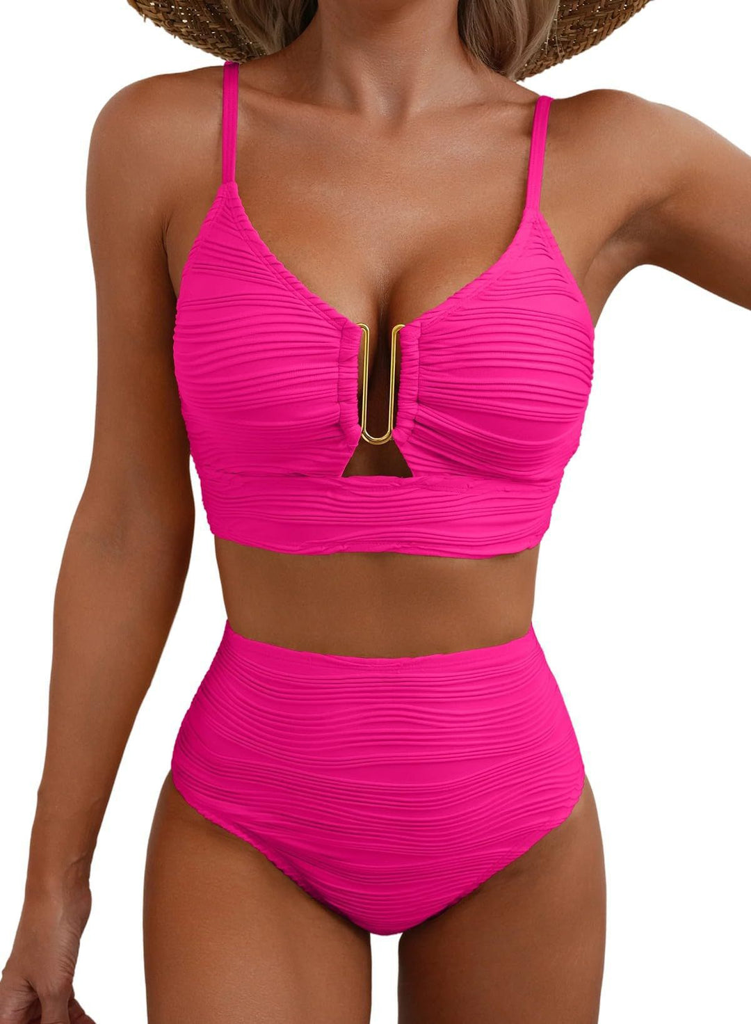 Damen Hochgeschnittener Bikini mit modischem Plissee-Design R&B