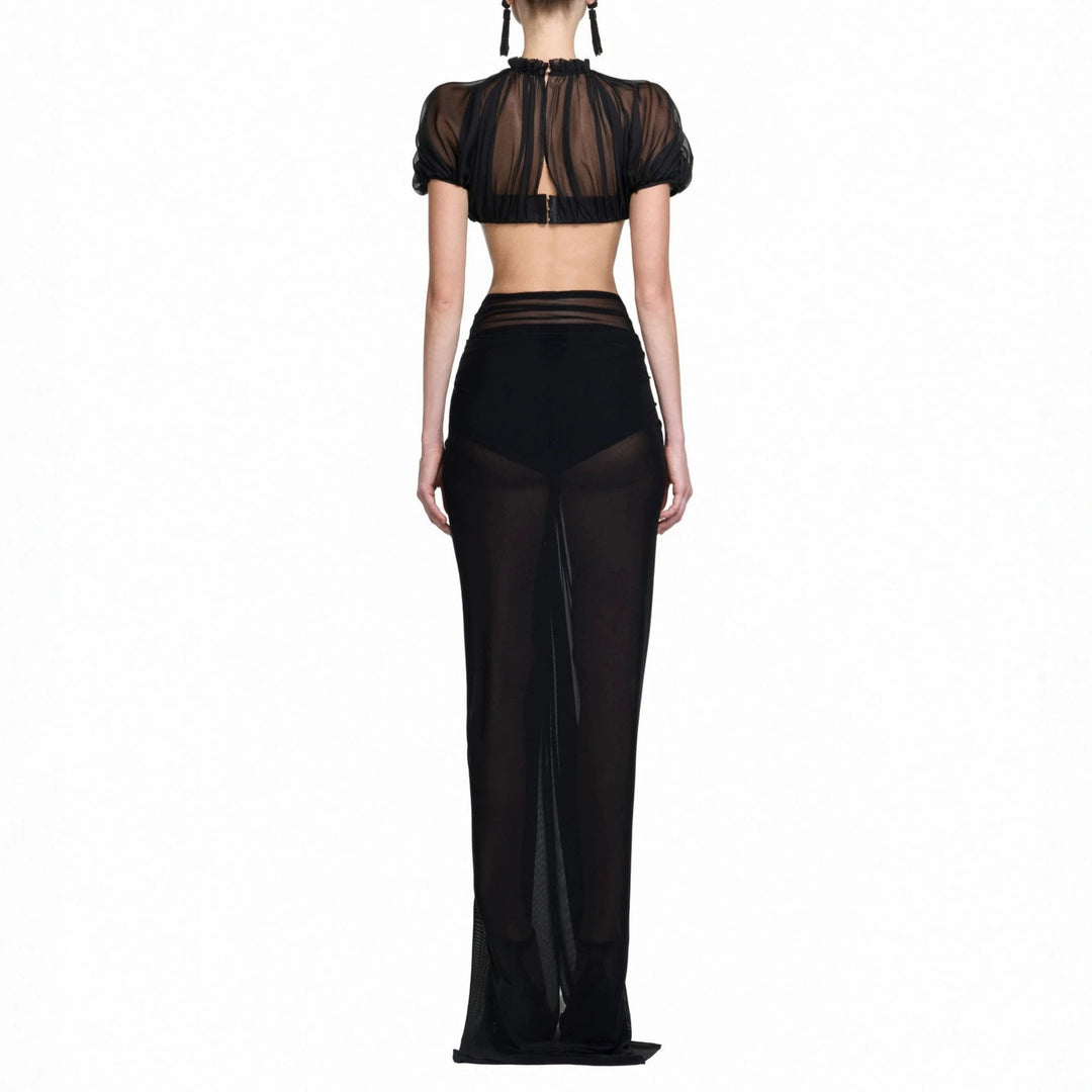 Damen Elegantes transparents Maxikleid mit ärmelloser Silhouette R&B