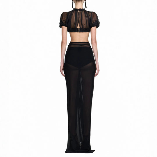 Damen Elegantes transparents Maxikleid mit ärmelloser Silhouette R&B
