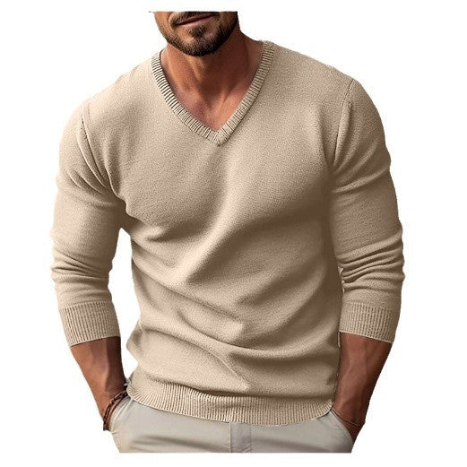 Herren Strickpullover mit V-Ausschnitt und hochwertiger Materialtextur R&B