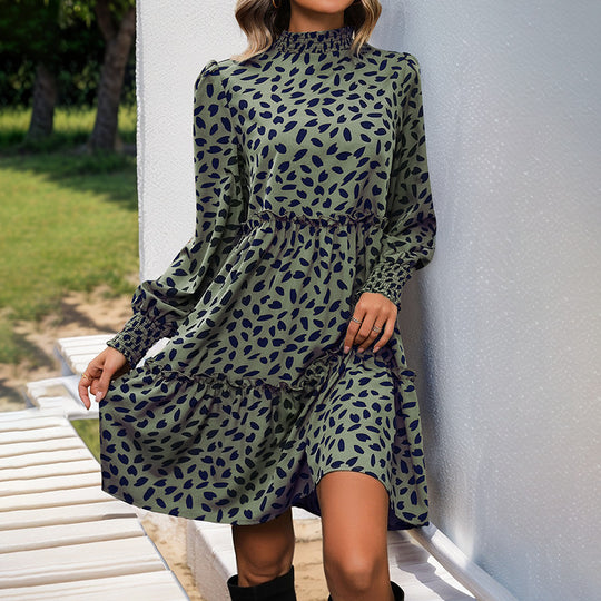Damen lässiges Kleid mit gerafftem Design und eleganten Puffärmeln R&B