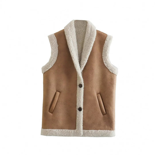 Damen warme Fleece-Weste mit klassischem Kragen und praktischen Taschen R&B