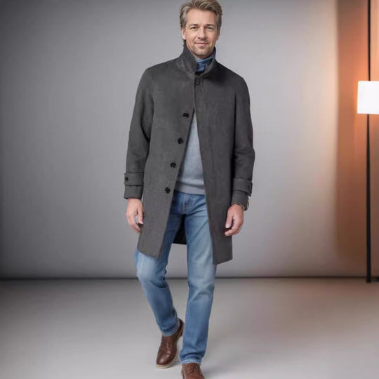 Herren eleganter Trenchcoat mit Taillengürtel und modernen Akzenten R&B