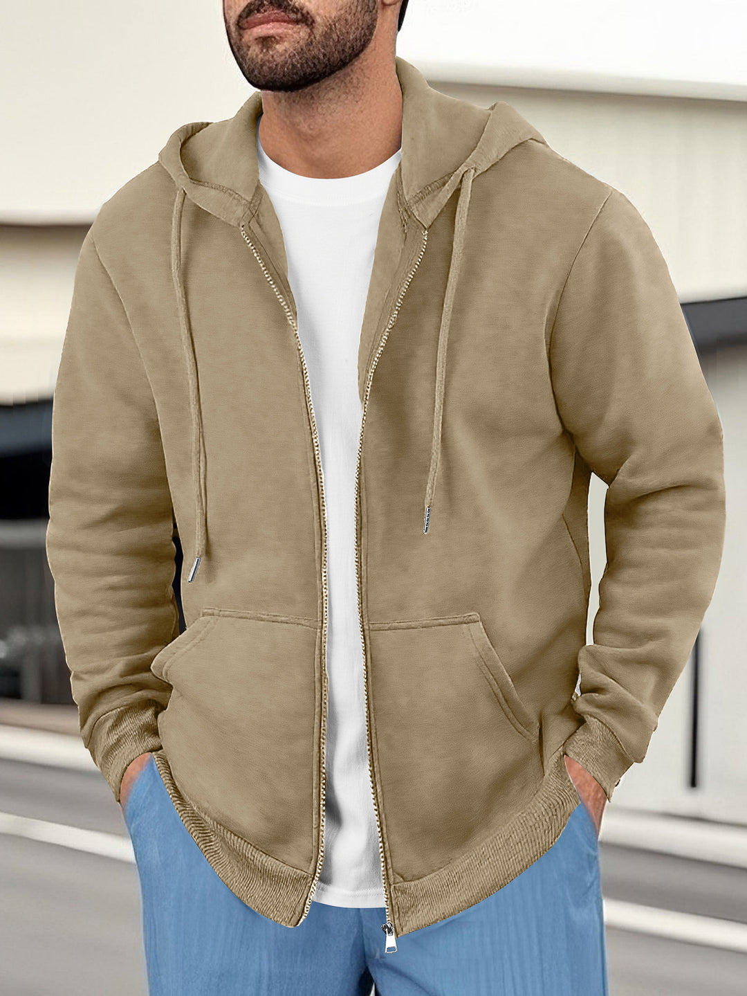 Herren lässige Kapuzenjacke mit atmungsaktivem Sweatstoff und praktischen Taschen R&B