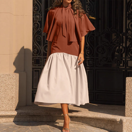 Damen Freizeitkleid mit voluminösem Überwurf und elegantem Taillenband R&B