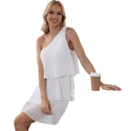 Damen asymmetrisches Wickelkleid mit gerafftem Design R&B