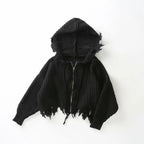 Damen lockerer Strickhoodie mit Übergroßer Kapuze und Fransen R&B