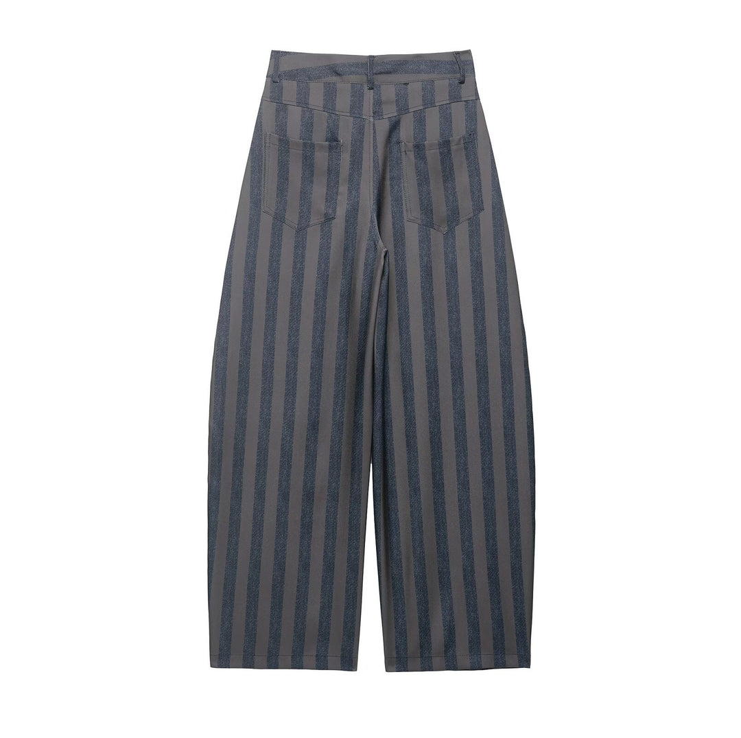 Damen weite High-Waist-Hose mit stilvollem Streifenmuster R&B
