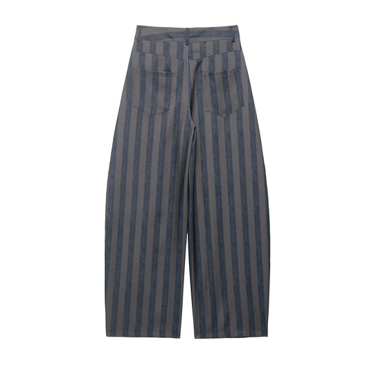 Damen weite High-Waist-Hose mit stilvollem Streifenmuster R&B