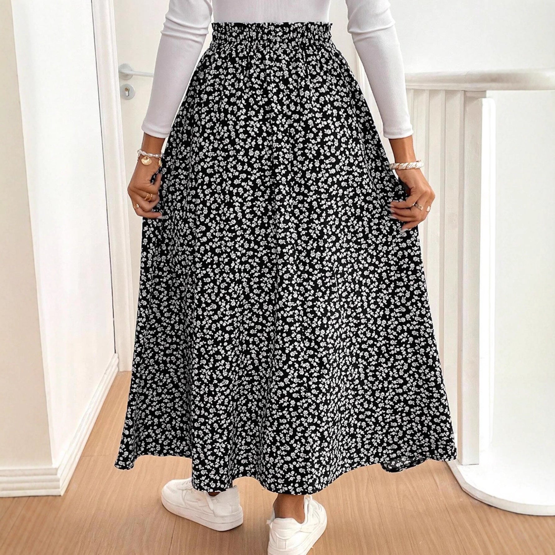 Damen Maxirock mit floralem Muster und seitlichem Schlitz R&B