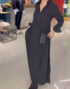Damen Maxikleid mit praktischen Seitentaschen und modernem Hemdblusenkragen