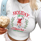 Damen Crop-Top mit kreativen Cocktail-Motiv und festlichem Aufdruck R&B