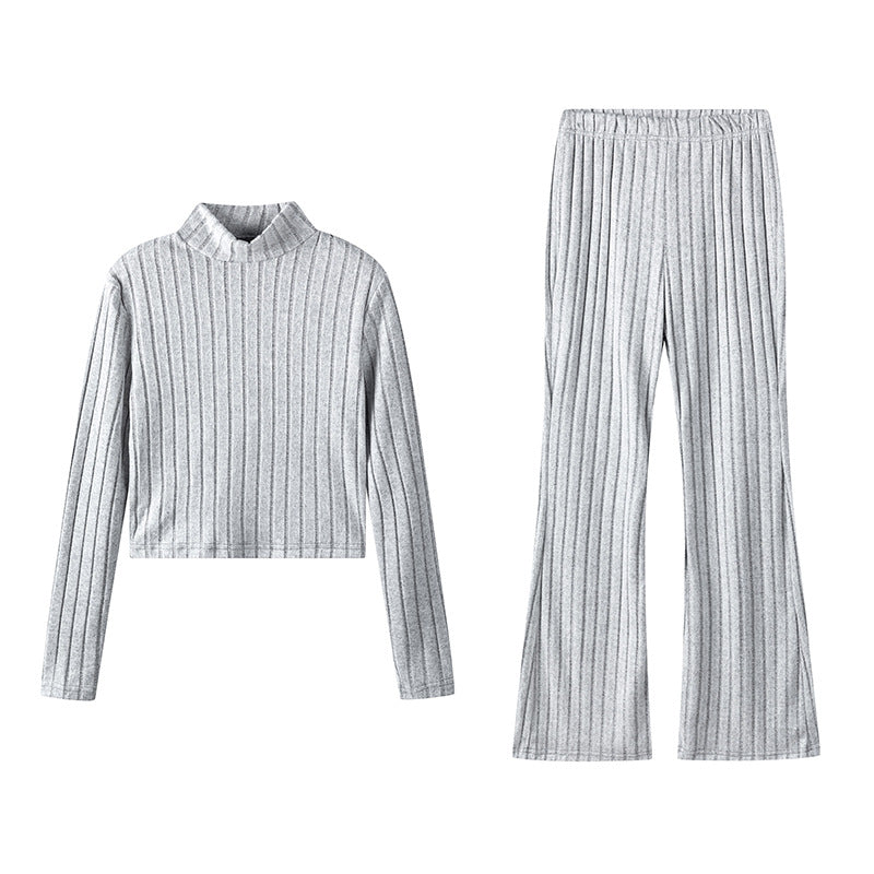 Damen Zweiteiliges Set mit hochgeschlossenem Pullover und ausgestellter Hose R&B