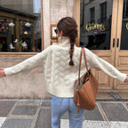 Damen gemütlicher Pullover mit hohem Kragen und Kabelstrick R&B