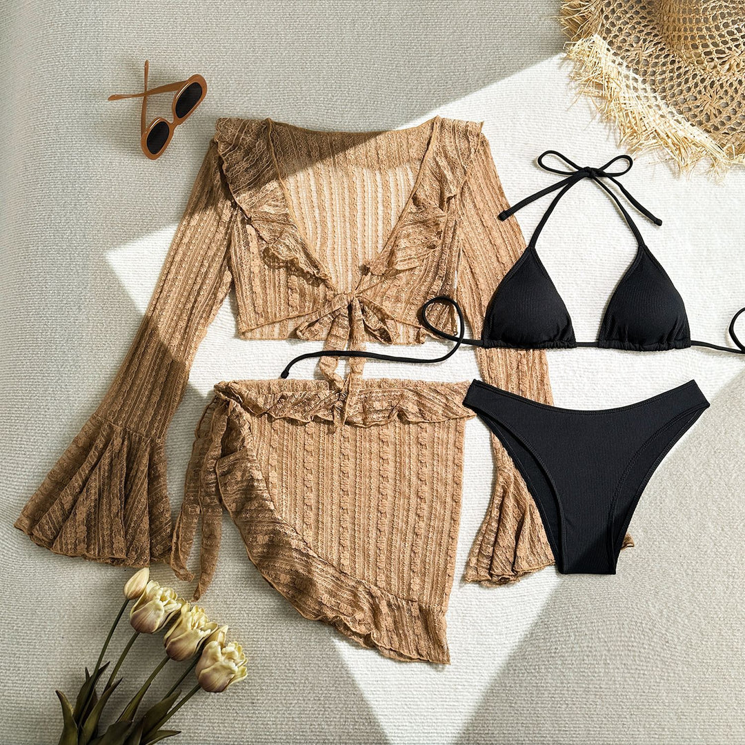 Damen Bikini-Set mit elegantem Wickelrock und verspielten Rüschendetails R&B