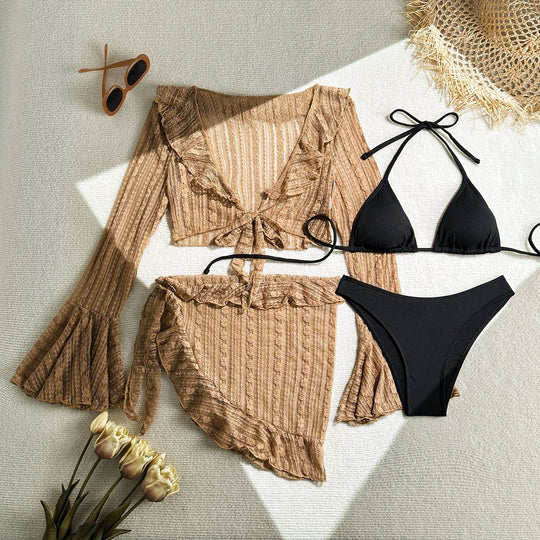 Damen Bikini-Set mit elegantem Wickelrock und verspielten Rüschendetails R&B