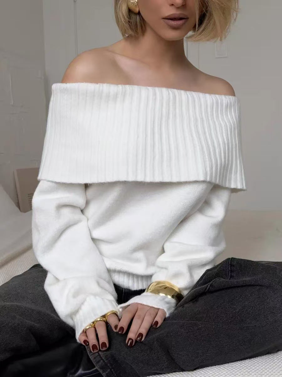 Damen Off-Shoulder Strickpullover mit Rippstruktur R&B