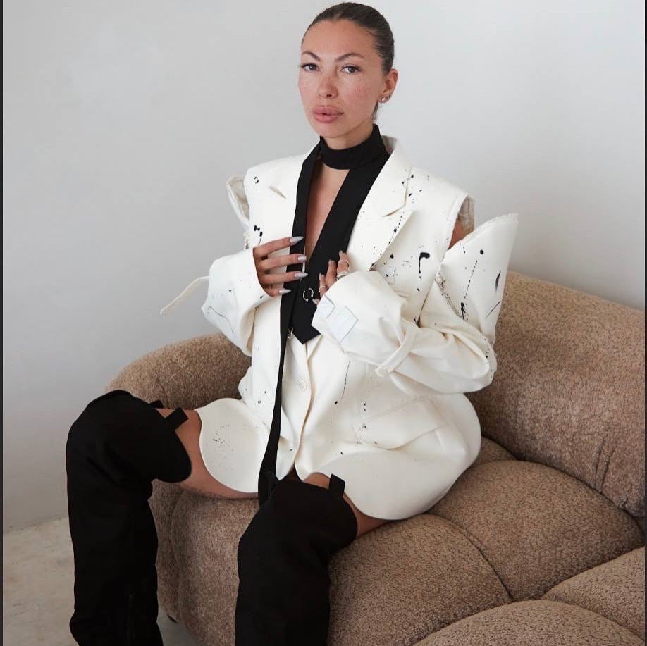 Damen Modischer Oversized-Blazer mit kreativen Akzentmustern R&B